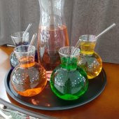Cam Pipetli 6lı Tombul Cam Meşrubat Bardağı, Sunum Kokteyl Meyve Suyu Bardağı Su Içecek Bardağı - 6