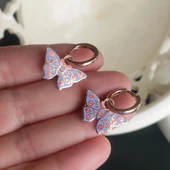 925 Ayar Gümüş Lila Rengi Mineli Kelebek Küpe thumbnail 6