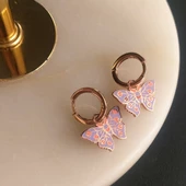 925 Ayar Gümüş Lila Rengi Mineli Kelebek Küpe thumbnail 5