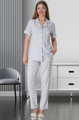 Mecit 5144 Bayan Mavi Boydan Düğmeli Kısa Kollu Pijama Takımı - 1