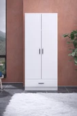 ABETE MOBİLYA 2 Kapılı 1 Çekmeceli Geniş Gardırop (ELBİSE DOLABI-YÜKLÜK-KİLER) / Beyaz - 2