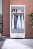 ABETE MOBİLYA 2 Kapılı 1 Çekmeceli Geniş Gardırop (ELBİSE DOLABI-YÜKLÜK-KİLER) / Beyaz - 3