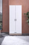 ABETE MOBİLYA 2 Kapılı 1 Çekmeceli Geniş Gardırop (ELBİSE DOLABI-YÜKLÜK-KİLER) / Atlantik Çam-beyaz - 2