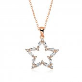 ​925 Ayar Gümüş Rose Baget Taşlı Yıldız Kolye thumbnail 1