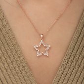 ​925 Ayar Gümüş Rose Baget Taşlı Yıldız Kolye thumbnail 2