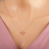925 Ayar Gümüş Rose Kelebek Kadın Gümüş Kolye thumbnail 1