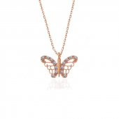 925 Ayar Gümüş Rose Kelebek Kadın Gümüş Kolye thumbnail 3