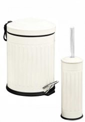 BySevil Vintage 2 Li Çöp Kovası Çöp Kutusu Banyo Seti Çizgili Model 5 Litre Ve Wc Fırçası Seti - 1