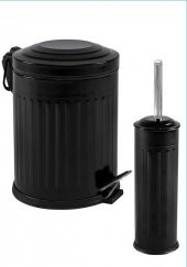 BySevil Vintage 2 Li Çöp Kovası Çöp Kutusu Banyo Seti Çizgili Model 5 Litre Ve Wc Fırçası Seti - 1