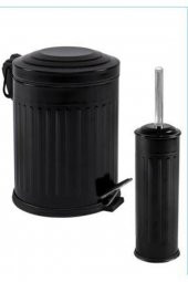 BySevil Vintage 2 Li Çöp Kovası Çöp Kutusu Banyo Seti Çizgili Model Siyah 5 Litre Ve Wc Fırçası Seti - 1