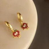 Vaoov 925 Ayar Gümüş Mineli Kırmızı Elma Çocuk Küpe thumbnail 1