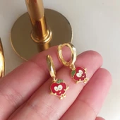 Vaoov 925 Ayar Gümüş Mineli Kırmızı Elma Çocuk Küpe thumbnail 3