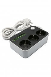 Akım Korumalı 2 Metre 3 Lü Priz 6 Usb Port Çoklu Şarj Aleti - 1