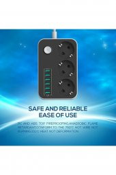 Akım Korumalı 2 Metre 3 Lü Priz 6 Usb Port Çoklu Şarj Aleti - 2