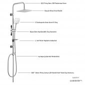 ECA Nita Banyo Bataryası+T-MAY Banyo Çamlıca Kare Tepe Duş Takımı Seti Paslanmaz Krom thumbnail 4