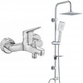 ECA Spylos Banyo Bataryası+T-MAY Banyo Belen Kare Tepe Duş Takımı Seti Paslanmaz Krom - 1