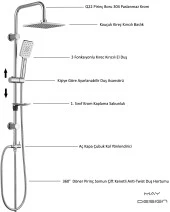 ECA Tiera Banyo Bataryası+T-MAY Banyo Belen Kare Tepe Duş Takımı Seti Paslanmaz Krom thumbnail 5