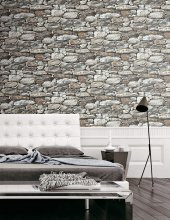 Taş Duvar Desenli Kendinden Yapışkanlı 3D Duvar Raf Kapı Kaplama Kağıdı 3 Metre 60 Cm - 1