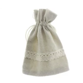 25 Adet 9x13cm Dantel Şeritli Keten Kese - 6