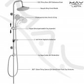 Eca Delta Banyo Bataryası+T-May Banyo Lidya Oval Tepe Duş Takımı Seti Paslanmaz Krom - 3