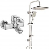 ECA Luna Banyo Bataryası+T-MAY Banyo Sümbül Kare Tepe Duş Takımı Seti Paslanmaz Krom - 1
