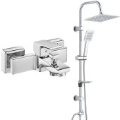 ECA Tiera Banyo Bataryası+T-MAY Banyo Çam Kare Tepe Duş Takımı Seti Paslanmaz Krom - 1