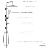 Eca Tiera Banyo Bataryası+T-May Banyo Çınar Dikdörtgen Tepe Duş Takımı Seti Paslanmaz Krom thumbnail 5