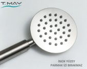 T-MAY Sardes Yuvarlak El Duş Seti Başlığı Tasarruflu Paslanmaz Mat İnox - 2