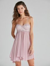 Pierre Cardin Kadın İnce Askılı Şifon Dantelli Kısa Gecelik 880 thumbnail 3