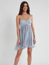 Pierre Cardin Kadın İnce Askılı Şifon Dantelli Kısa Gecelik 880 thumbnail 9