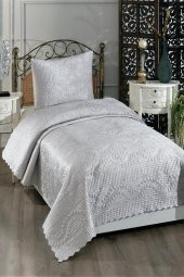 Velica Tek Kişilik Kadife Yatak Örtüsü Gri thumbnail 2