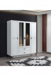 Erezoğulları Mobilya Çizgi 4 Kapılı 2çekmeceli Gardırop Elbise Dolabı 160x55x200cm - 1
