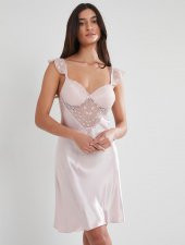 Pierre Cardin Kadın İnce Askılı Dantelli Kısa Saten Gecelik 635 - 7