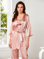 Pierre Cardin Kadın 3 lü Gelin Saten Pijama ve Sabahlık Takımı 2075 - 2