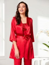 Pierre Cardin Kadın 3 lü Gelin Saten Pijama ve Sabahlık Takımı 2075 - 6