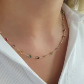 14 Ayar Altın Renkli Taşlı Kolye thumbnail 2