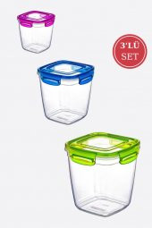Flosoft Kilitli Derin Kare Un Bakliyat Erzak Saklama Kabı 3’lü Set (575ml,1075ml,1900ml) - 3