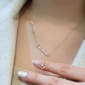 14 Ayar Altın İki İsimli Harfli Kolye thumbnail 1