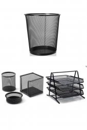 3 Lü Perfore Set( Kalemlik+küpnotluk+ataşlık),çöp Kovası Ve 3 Lü Evrak Rafı - 1