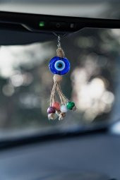 Nazar Boncuk Anahtarlık 5 Adet Kötü Göz Kovucu Nazar Hand Made Hasır Renkli Ahşap Boncuklu Nazarlı Anahtarlık - 4