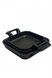 Eda 3 Lü Granit Kare Döküm Sahan Tava Seti Takımı - 18-20-22 Cm - 1