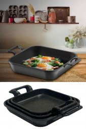 Eda 3 lü granit kare döküm sahan tava seti takımı - 18-20-22 cm - 1