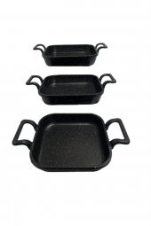 Eda 3 lü granit kare döküm sahan tava seti takımı - 18-20-22 cm - 2