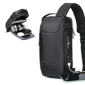 9530 Erkek Usb Şarj Portu Saklama Göğüs Çantası Siyah - 2