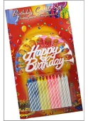 Rengarenk Mumlu Beyaz Happy Birthday Yazılı Doğum Günü Mumu 12 Adet - 1