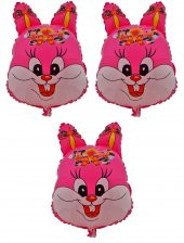 Pembe Tavşan 3 Adet Büyük Boy 40cmx53cm Folyo Balon Helyum No9 - 1