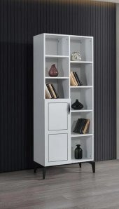 Erezoğulları Mobilya Çizgi Kitaplık Raflı Kapaklı 70x37x180cm - 1