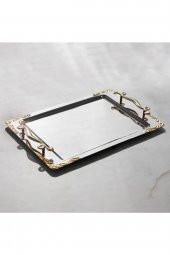 Nehir lalezar altın paslanmaz çelik tepsi çay tepsisi - servis tepsisi thumbnail 1