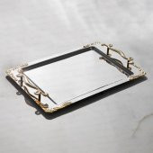 Nehir lalezar altın 2 li paslanmaz çelik tepsi çay ve kahve tepsisi - servis tepsisi 2 boy - 1