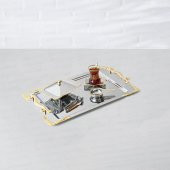 Nehir lalezar altın 2 li paslanmaz çelik tepsi çay ve kahve tepsisi - servis tepsisi 2 boy - 2